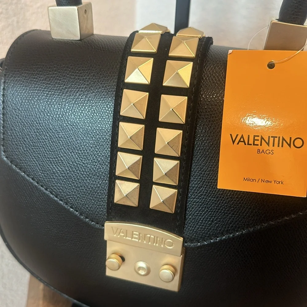 Authentic!Valentino By Mario Valentino Black Arletty Rockstud Leather Saddle New - Picture 5 of 12